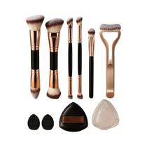 Conjunto De 9 Pincéis De Maquiagem Para Base, Blush, Corretivo E Iluminador Com 3 Esponjas De Pó Conjunto De 9 Pincéis De Maquiagem Para Base, Blush, Corretivo E Iluminador Com 3 Esponjas De Pó