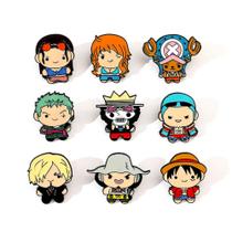 Conjunto de 9 Pins Esmaltados de Anime One Piece - Luffy, Sanji e Outros