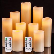 Conjunto de 9 velas sem chama Hanzim Ivory Real Wax com controle remoto