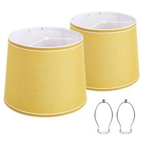 Conjunto de abajures de 2 abajures de tambor de 25 cm de altura, amarelo e branco