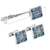 Conjunto de abotoaduras e barras de gravata com design floral de inspiração vintage