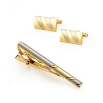 Conjunto de abotoaduras e clipes de gravata, elegante em cobre banhado a ouro