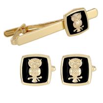 Conjunto de abotoaduras e clipes de gravata Gold Owl para homens