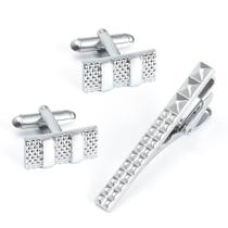 Conjunto de abotoaduras e clipes de gravata para homens, cobre prateado Conjunto de abotoaduras e clipes de gravata para homens, cobre prateado
