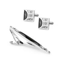 Conjunto de abotoaduras e clipes de gravata para homens, esmaltado com detalhes em diamante