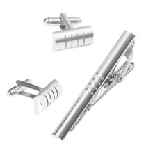 Conjunto de abotoaduras e clipes de gravata para homens, prata e cobre