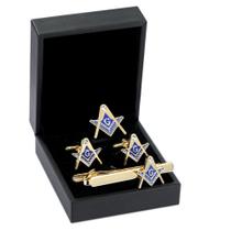 Conjunto de abotoaduras e clipes de gravata, quadrado e compasso maçônicos Conjunto de abotoaduras e clipes de gravata, quadrado e compasso maçônicos