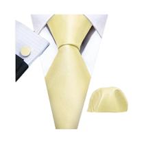Conjunto de Abotoaduras e Gravata de Seda - Tulipas Douradas, Bege, Amarela e Marrom - Para Homens