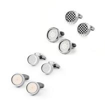 Conjunto de abotoaduras, roda de navio comercial e grade geométrica para homens