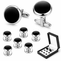 Conjunto de Abotoaduras Zealmer 8 Peças Botões de Smoking Pretos Conjunto de Abotoaduras Zealmer 8 Peças Botões de Smoking Pretos