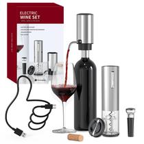 Conjunto de abridor de vinho elétrico CIRCLE JOY 4 em 1 com aerador prateado