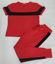 Conjunto de abrigo fem vermelho com preto tam p