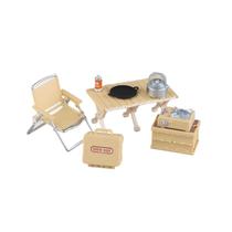 Conjunto de acampamento ao ar livre com móveis de casa de bonecas em miniatura, 8 unidades