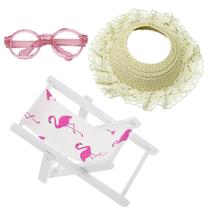 Conjunto de acessórios ATCCPYDM para boneca Labubu de 17 cm com chapéu de palha/óculos de sol/cadeira de praia