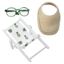 Conjunto de acessórios ATCCPYDM para boneca Labubu de 17 cm com chapéu de palha/óculos de sol/cadeira de praia