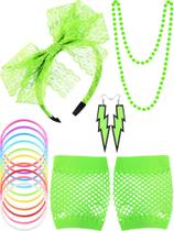 Conjunto de acessórios Blulu 80s para mulheres, faixa de renda, brincos, luva Conjunto de acessórios Blulu 80s para mulheres, faixa de renda, brincos, luva