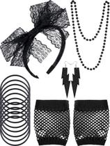 Conjunto de acessórios: Blulu, faixa de renda dos anos 80, brincos, luvas, colar Conjunto de acessórios: Blulu, faixa de renda dos anos 80, brincos, luvas, colar