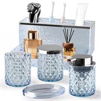 Conjunto de acessórios de banheiro, 5 unidades de vidro BSSN, acrílico, azul Conjunto de acessórios de banheiro, 5 unidades de vidro BSSN, acrílico, azul