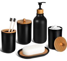 Conjunto de acessórios de banheiro ALPIRIRAL Black, 5 peças de plástico