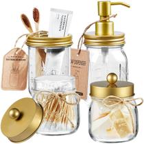 Conjunto de acessórios de banheiro Amolliar Mason Jar 4 unidades douradas