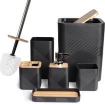 Conjunto de acessórios de banheiro CERBIOR de 6 peças para banho de bambu (preto)