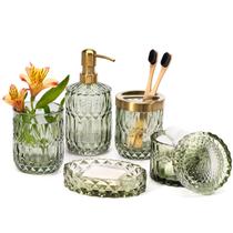Conjunto de acessórios de banheiro EMPO 6PCS Clear Glass Green Conjunto de acessórios de banheiro EMPO 6PCS Clear Glass Green