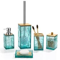 Conjunto de acessórios de banheiro GAHEFY Teal Blue Acrylic 5 unidades Conjunto de acessórios de banheiro GAHEFY Teal Blue Acrylic 5 unidades