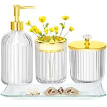 Conjunto de acessórios de banheiro Haturi 4 unidades de vidro transparente/dourado Conjunto de acessórios de banheiro Haturi 4 unidades de vidro transparente/dourado