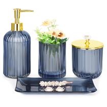 Conjunto de acessórios de banheiro Haturi Blue Glass 4 unidades