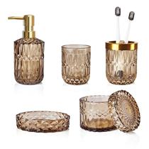 Conjunto de acessórios de banheiro LaMarriti Brown, 5 unidades de vidro transparente Conjunto de acessórios de banheiro LaMarriti Brown, 5 unidades de vidro transparente