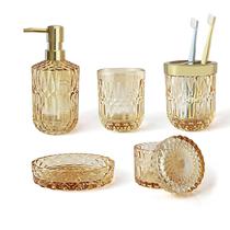 Conjunto de acessórios de banheiro LaMarriti Clear Gold, 5 unidades de vidro Conjunto de acessórios de banheiro LaMarriti Clear Gold, 5 unidades de vidro
