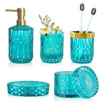 Conjunto de acessórios de banheiro LaMarriti Teal Glass 5 unidades Conjunto de acessórios de banheiro LaMarriti Teal Glass 5 unidades
