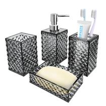 Conjunto de acessórios de banheiro Seeatoo 4 peças Grey Diamond Pattern Conjunto de acessórios de banheiro Seeatoo 4 peças Grey Diamond Pattern