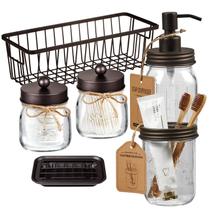 Conjunto de acessórios de banheiro SheeChung Mason Jars 6 unidades marrons