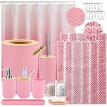 Conjunto de acessórios de banheiro SLDIYWOW Pink com cortina de chuveiro Conjunto de acessórios de banheiro SLDIYWOW Pink com cortina de chuveiro