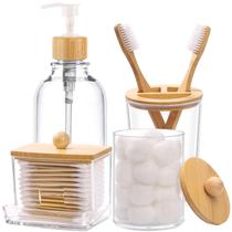 Conjunto de acessórios de banheiro Tbestmax Bamboo 4 unidades Conjunto de acessórios de banheiro Tbestmax Bamboo 4 unidades