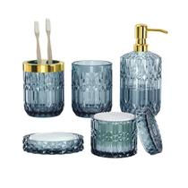Conjunto de acessórios de banheiro Towoaafu Blue Glass 5PCS Conjunto de acessórios de banheiro Towoaafu Blue Glass 5PCS