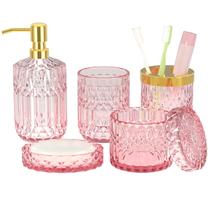 Conjunto de acessórios de banheiro Towoaafu Pink Glass 5 unidades Conjunto de acessórios de banheiro Towoaafu Pink Glass 5 unidades