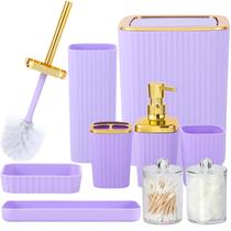 Conjunto de acessórios de banheiro Viowil, 9 peças, roxo com lata de lixo