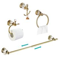 Conjunto de acessórios de banheiro WOLIBEER Gold Brass Crystal 4 peças