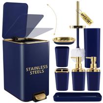 Conjunto de acessórios de banheiro XLHOMO azul marinho e dourado 8 peças