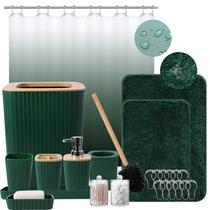 Conjunto de acessórios de banheiro XLHOMO Dark Green com cortina de chuveiro Ombre