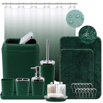 Conjunto de acessórios de banheiro XLHOMO verde escuro com cortina de chuveiro