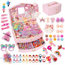 Conjunto de acessórios de cabelo Rolling Art com caixa de joias para meninas de 3 a 12 anos Conjunto de acessórios de cabelo Rolling Art com caixa de joias para meninas de 3 a 12 anos
