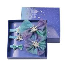 Conjunto de acessórios de cabelo Snowflake Bow Blue, 5 peças para meninas