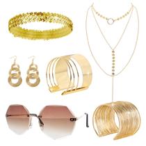 Conjunto de acessórios de discoteca Gvhntk 70s Gold para mulheres, 6 peças