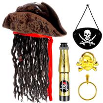 Conjunto de acessórios de fantasia, chapéu de pirata com dreadlocks para o Halloween