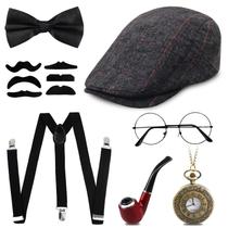 Conjunto de acessórios de fantasia cowboy anos 1920 para homem com chapéu e gravata borboleta