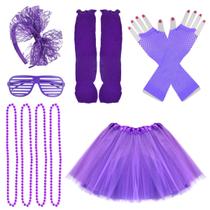 Conjunto de acessórios de fantasia jiebor 80s para meninas com saia tutu roxa Conjunto de acessórios de fantasia jiebor 80s para meninas com saia tutu roxa