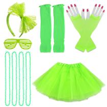Conjunto de acessórios de fantasia jiebor 80s para meninas com saia tutu verde Conjunto de acessórios de fantasia jiebor 80s para meninas com saia tutu verde